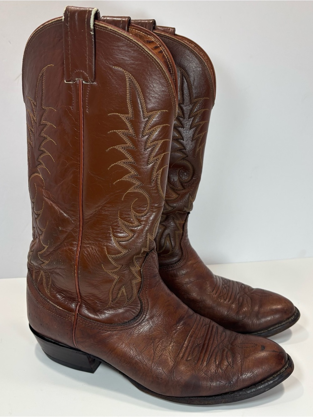 Nocona Boots Men 8 Western Brown Leather Western Cowboy Boots Pointed Toe